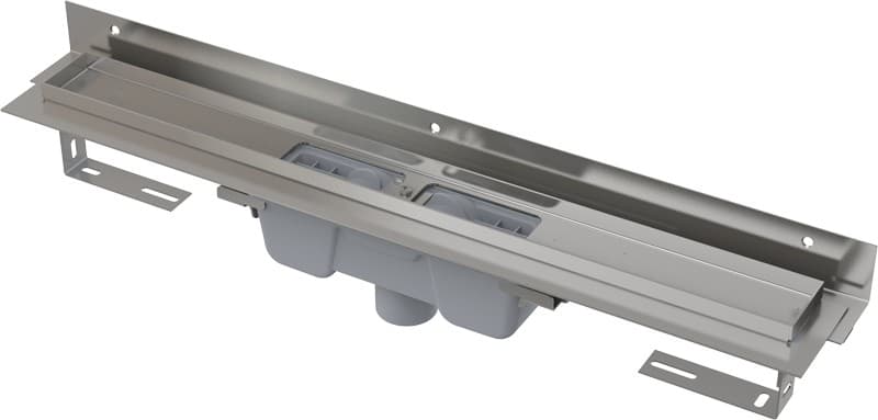 ALCAPLAST Odpływ podłogowy z obramowaniem do rusztu i nastawnym kołnierzem do ściany, odpływ pionowy Flexible APZ1004-750