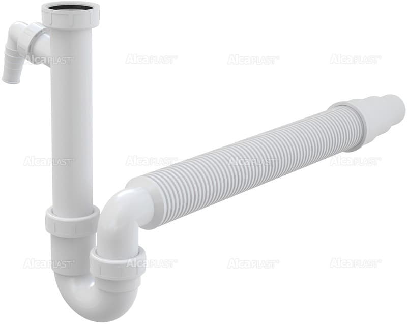 Alcaplast Pólsyfon zlewozmywaka rurowy z nakretką 6/4", z przyłączem i elastyczną rurą, A83-DN50/40