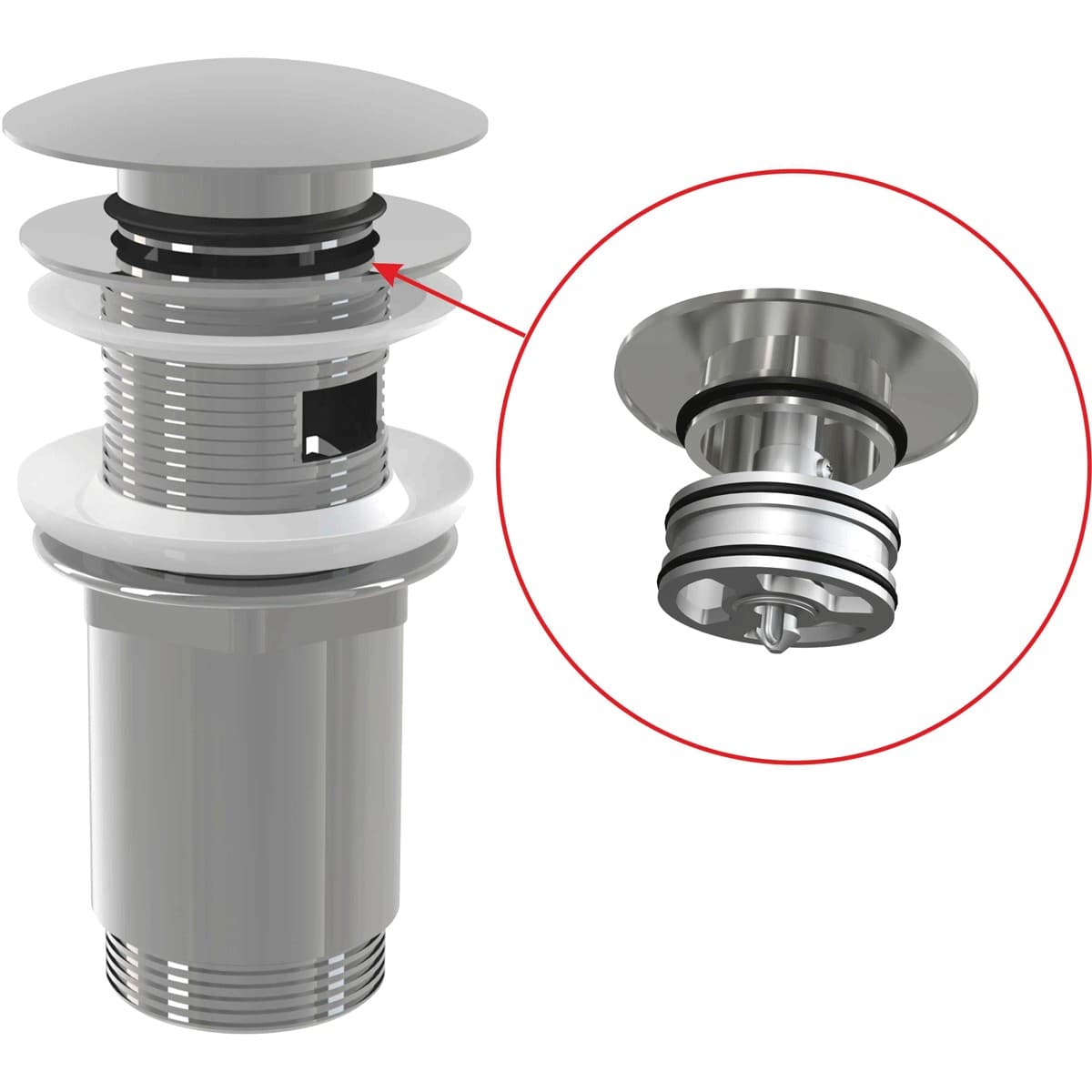 Alcaplast Spust umywalki click/clack 5/4" metalowy z przelewem, duży korek z wyjmowanym odpływem, A392C