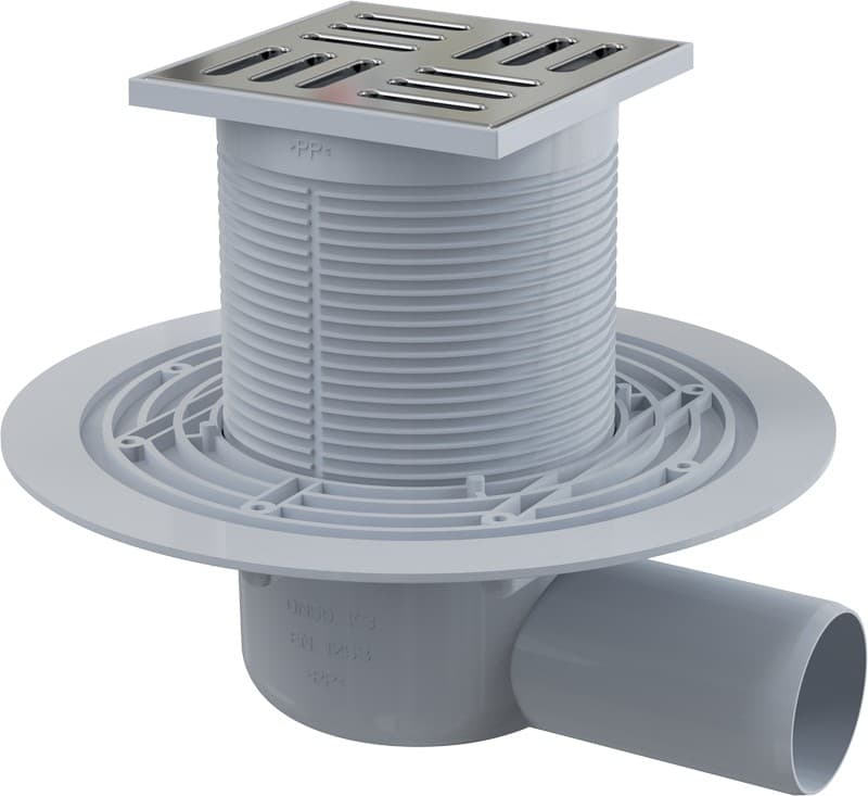 Alcaplast Kratka ściekowa 105x105/50 mm, odpływ boczny, kratka nierdzewna, syfon mokry, APV101