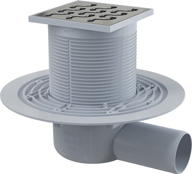 Alcaplast Kratka ściekowa 105x105/50 mm, odpływ boczny, kratka nierdzewna, syfon mokry, APV102