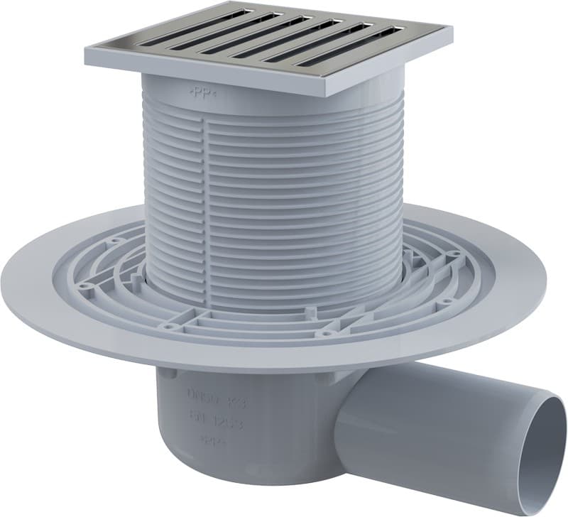 Alcaplast Kratka ściekowa 105x105/50 mm, odpływ boczny, kratka nierdzewna, syfon mokry, APV103
