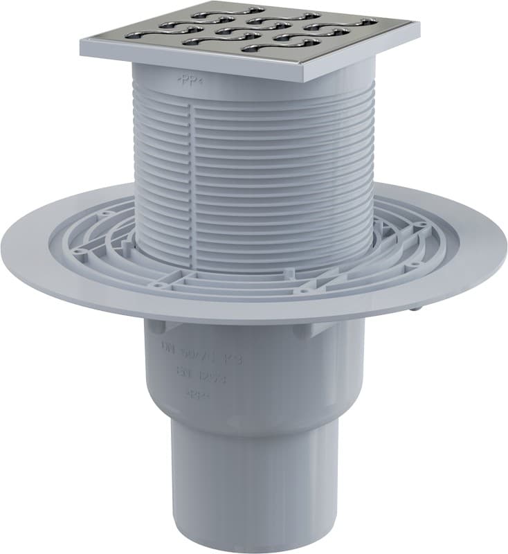 Alcaplast Kratka ściekowa 105x105/50/75 mm, odpływ pionowy, kratka nierdzewna, syfon mokry, APV202