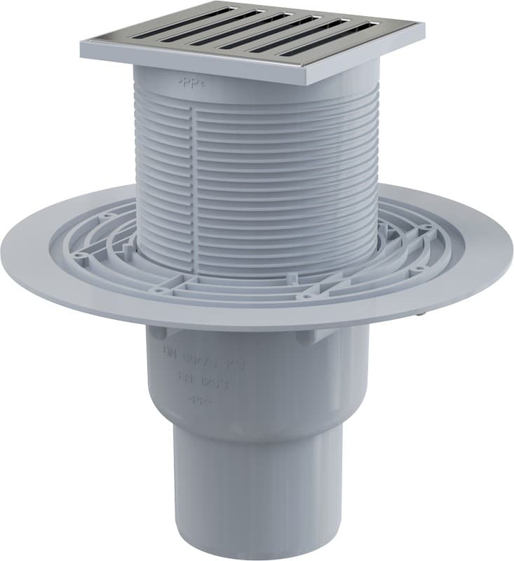 Alcaplast Kratka ściekowa 105x105/50/75 mm, odpływ pionowy, kratka nierdzewna, syfon mokry, APV203