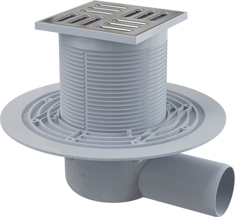 Alcaplast Kratka ściekowa 105x105/50 mm, odpływ boczny, kratka nierdzewna, syfon mokry, APV1311