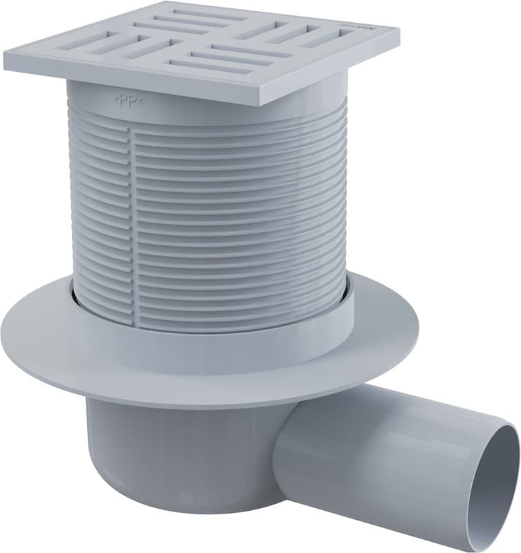 Alcaplast Kratka ściekowa 105x105/50 mm, odpływ boczny, kratka szara, syfon mokry, APV5111