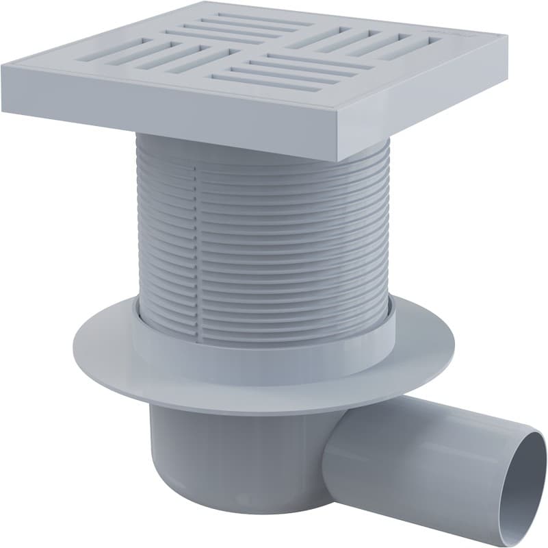 Alcaplast Kratka ściekowa 150x150/50 mm, odpływ boczny, kratka szara, syfon mokry, APV5211