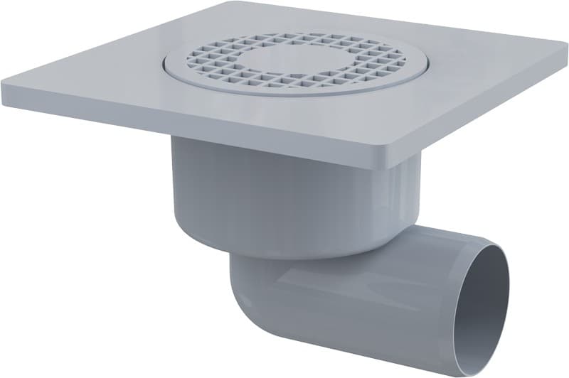 Alcaplast Kratka ściekowa 150 × 150/50 odpływ boczny, kratka szara, syfon mokry APV3