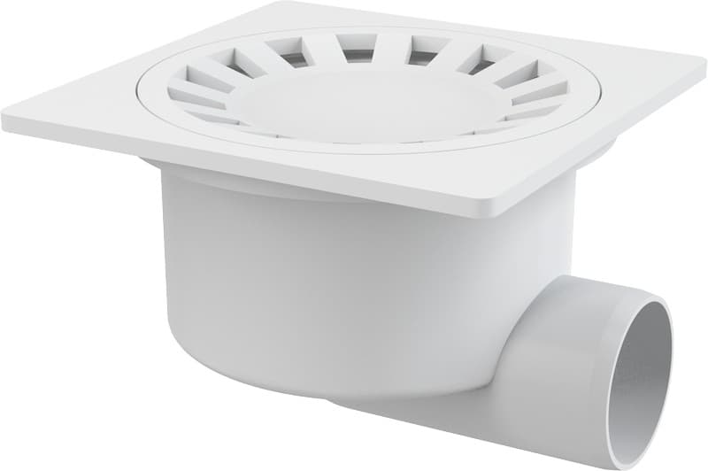 Alcaplast Kratka ściekowa 150x150/50 mm, odpływ boczny, kratka biała, syfon mokry, APV15