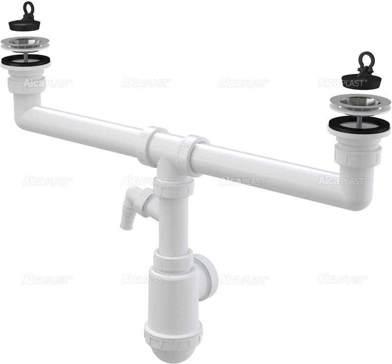 Alcaplast Syfon zlewu dwukomorowego z przyłączem, sitka nierdzewne DN70, A449P-DN50/40
